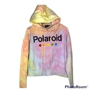 POLAROID MULTICOLORED TIE DYE CROPPED HOODIE SIZE LARGE